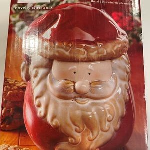 Santa Claus Figural Canister Cookie Jar Christmas Holiday Gibson 2 -piece